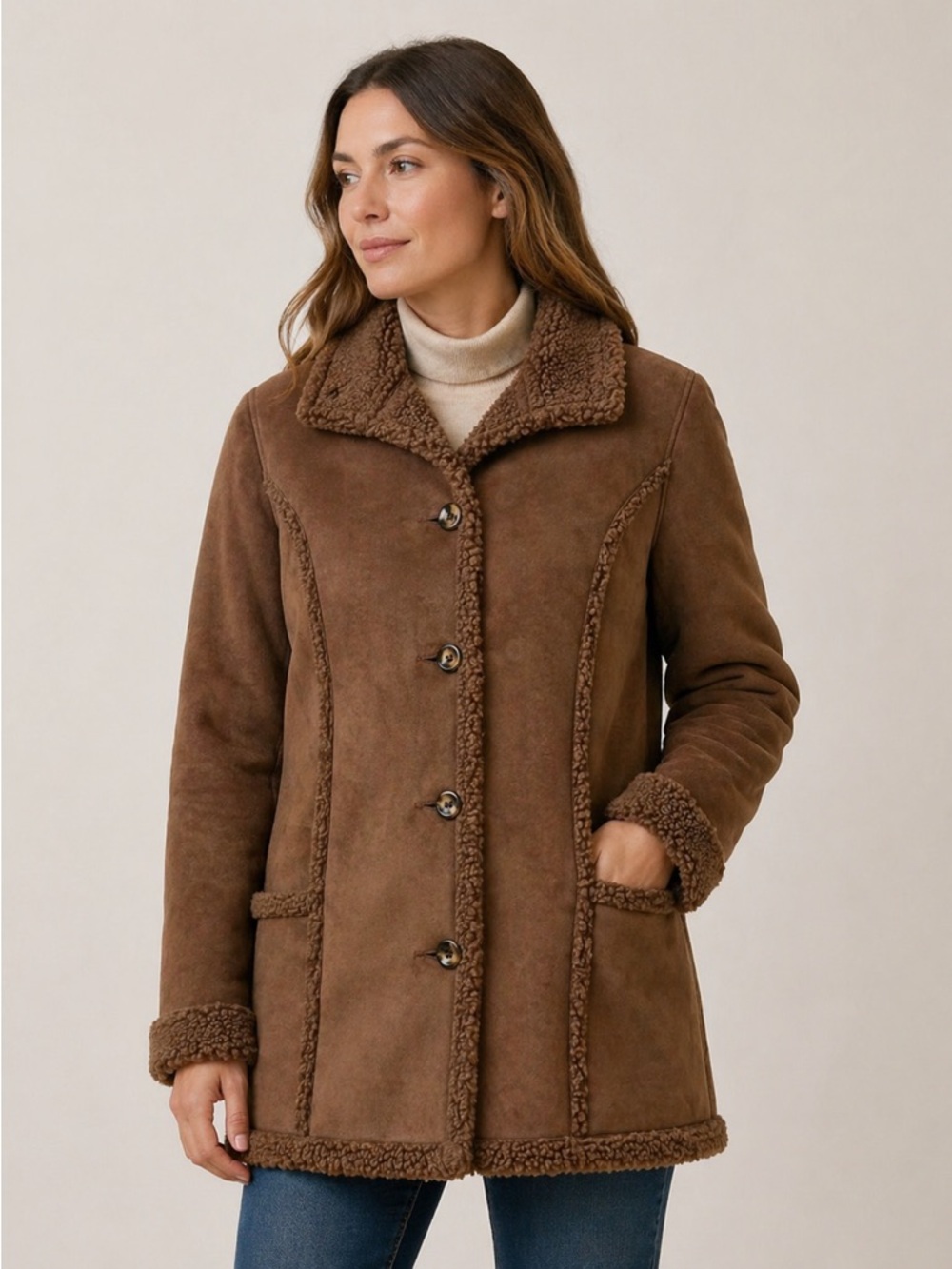 L.L.Bean Women’s Faux Suede Sherpa Chore Jacket — Medium